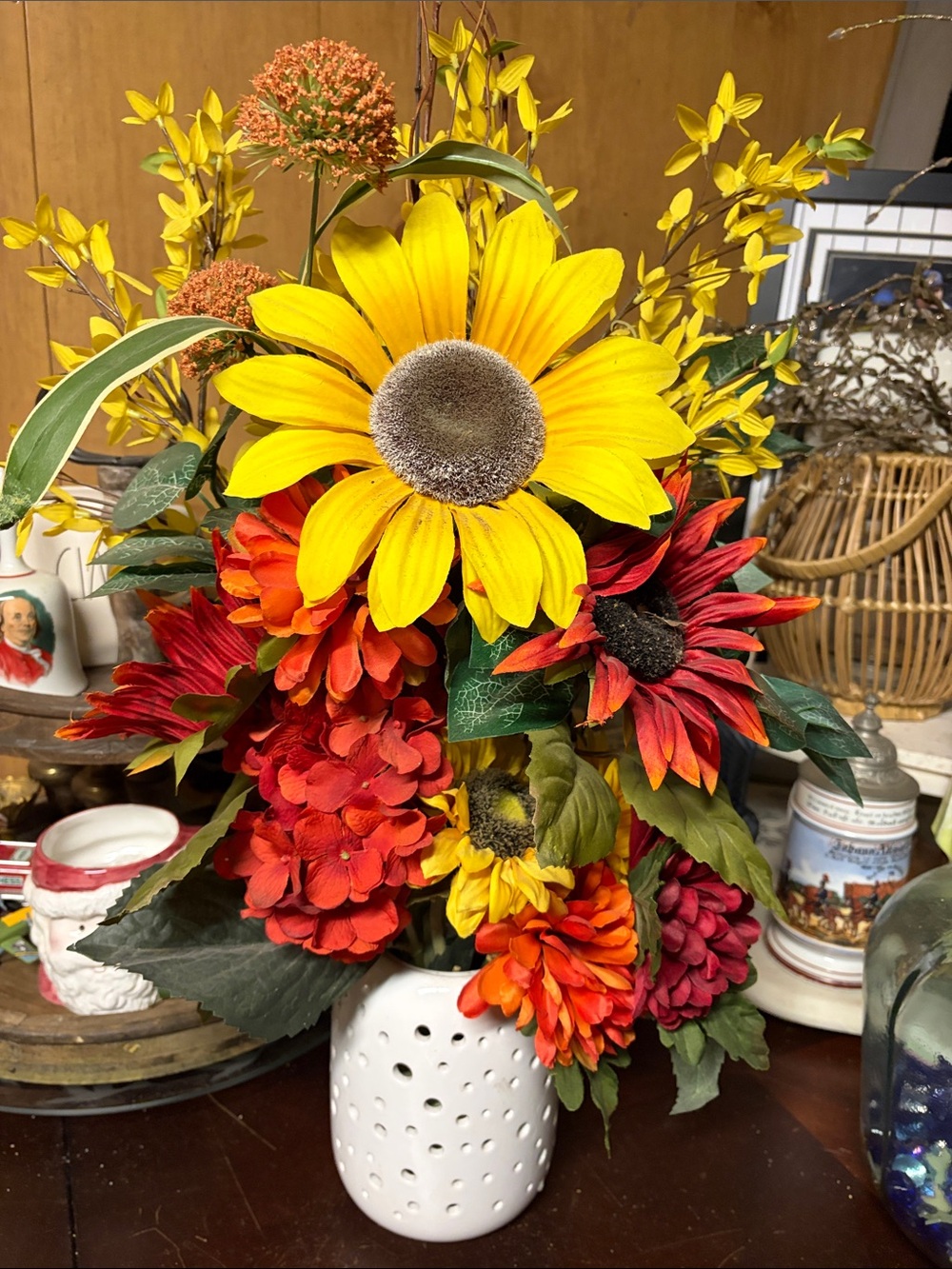 Cheerful Yellow & Red Faux Sunflower Bouquet -